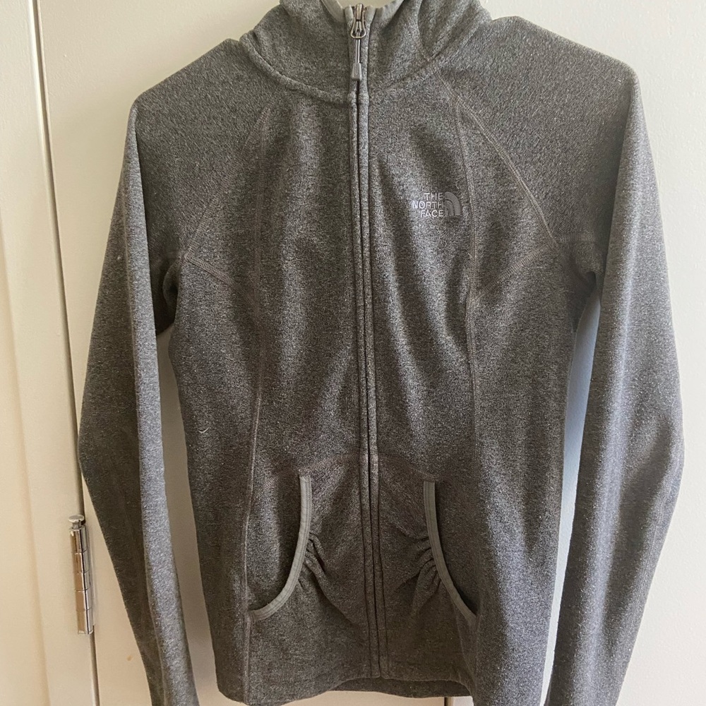 Northface Heather gray fleece hoodie front zip